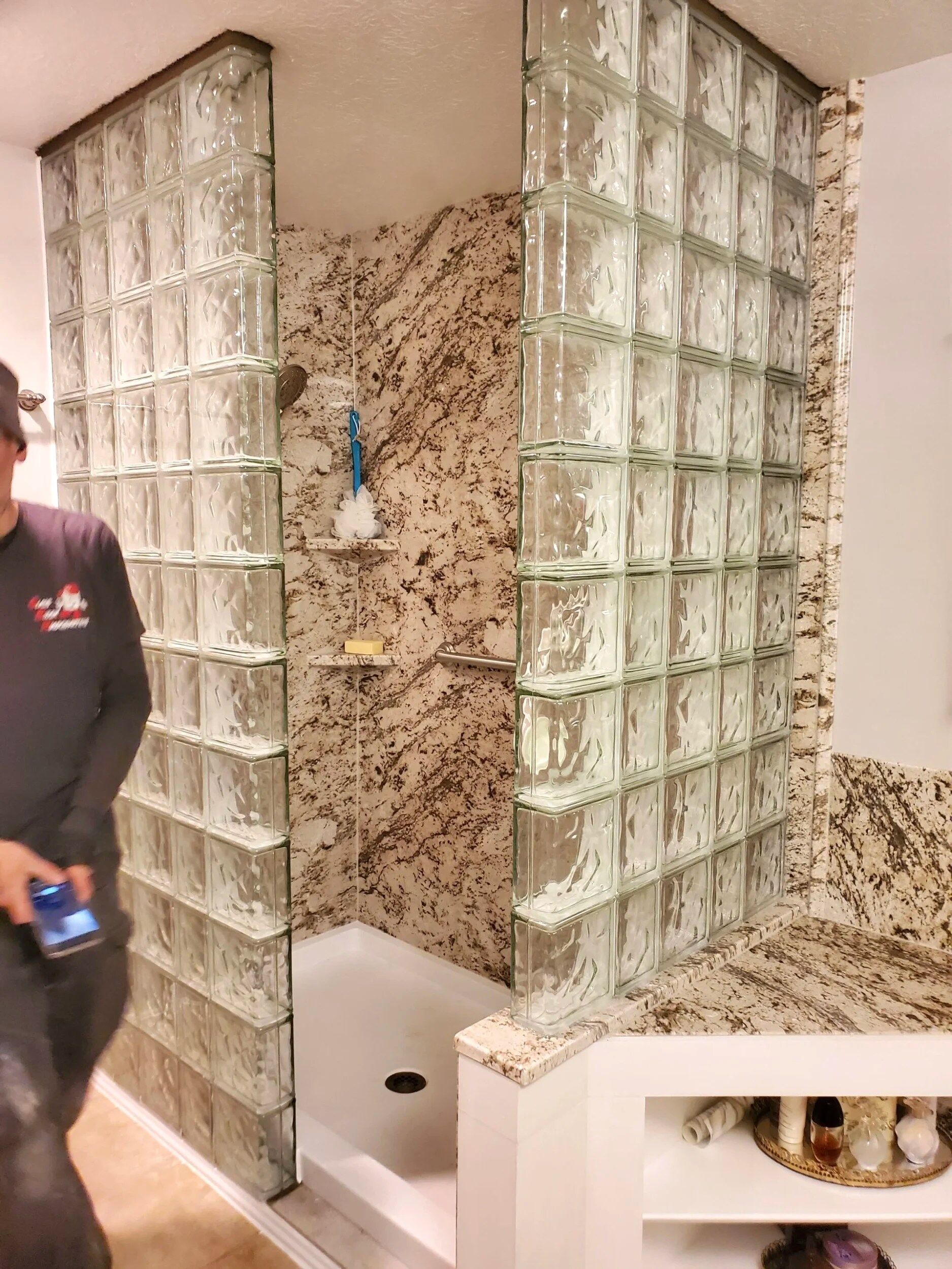 Glass block shower discount
